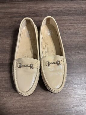 SAS cream leather loafers with silver buckle detail